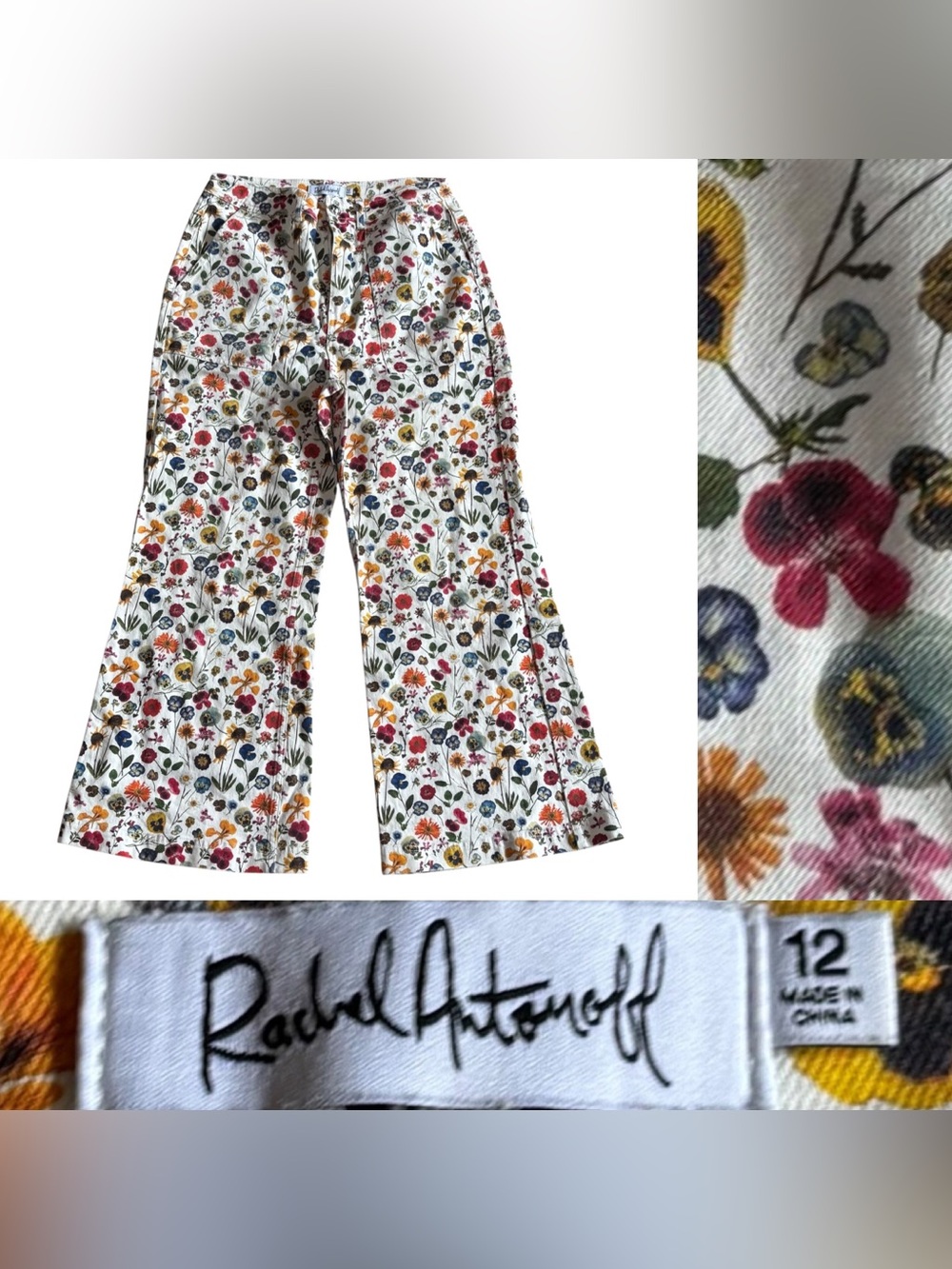Rachel Antonoff Mike HR Wide Leg Pant Women’s Size 12 In Pressed Flowers - Picture 3 of 9